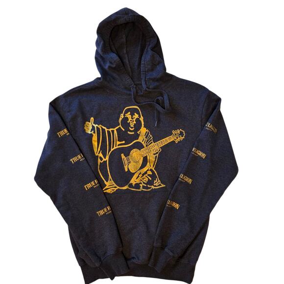 True Religion Men's Loungewear Buddha Print Pullover Hoodie Blue Size Medium - Picture 1 of 8